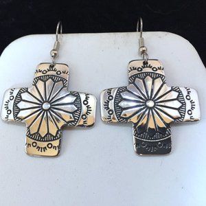 German Silver Stamped Crosses Earrings #275